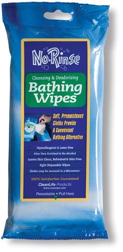 No rinse bathing wipes retail package  pk/8